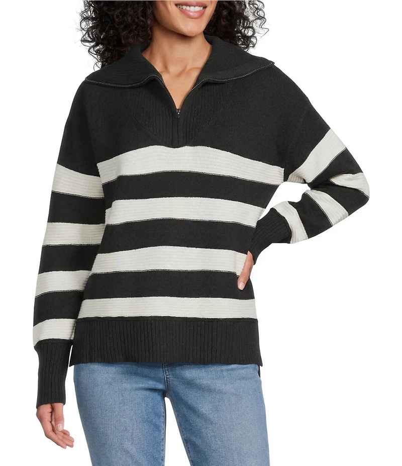 Westbound Striped Long Sleeve Quarter Zip Sweater