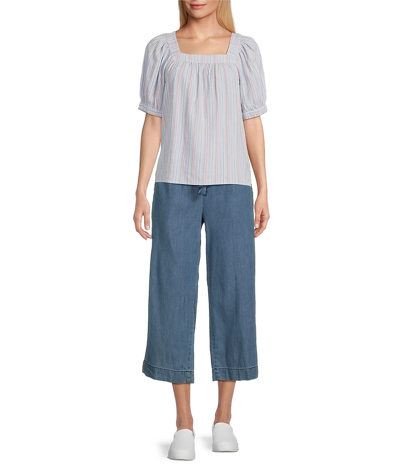 Westbound Striped Short Sleeve Square Neck Top