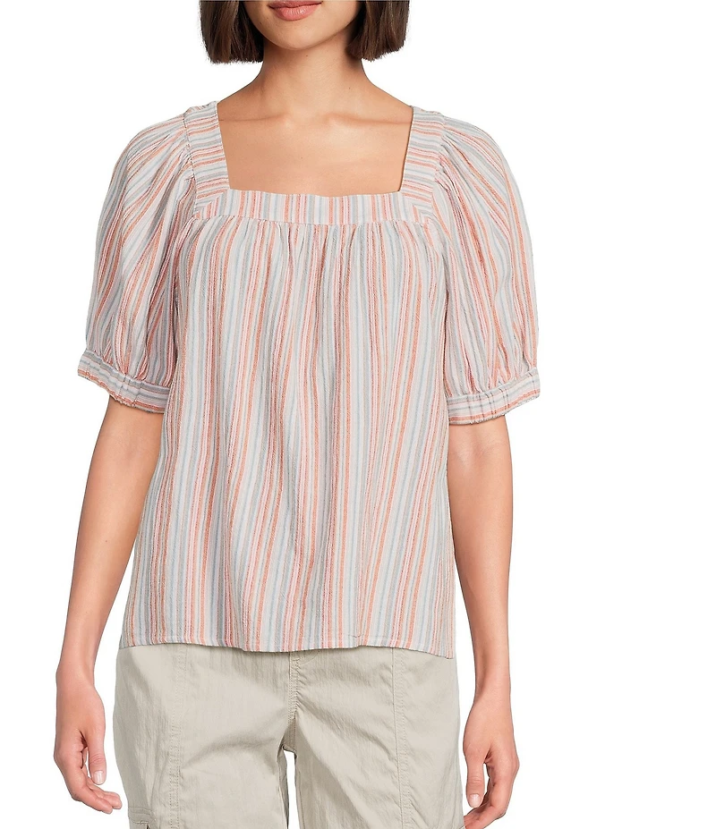 Westbound Striped Short Sleeve Square Neck Top