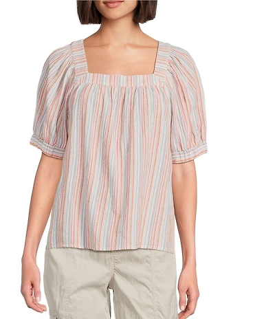 Westbound Striped Short Sleeve Square Neck Top