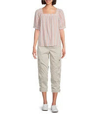 Westbound Striped Short Sleeve Square Neck Top