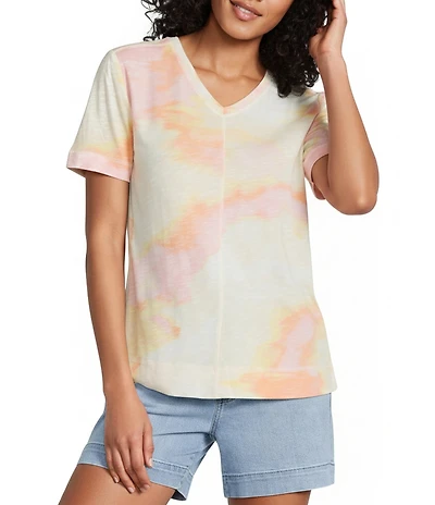 Westbound Sunrise Haze Print Short Sleeve V-Neck Top