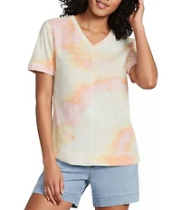 Westbound Sunrise Haze Print Short Sleeve V-Neck Top