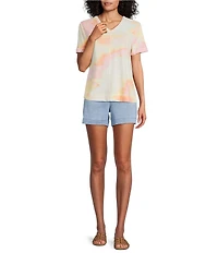 Westbound Sunrise Haze Print Short Sleeve V-Neck Top