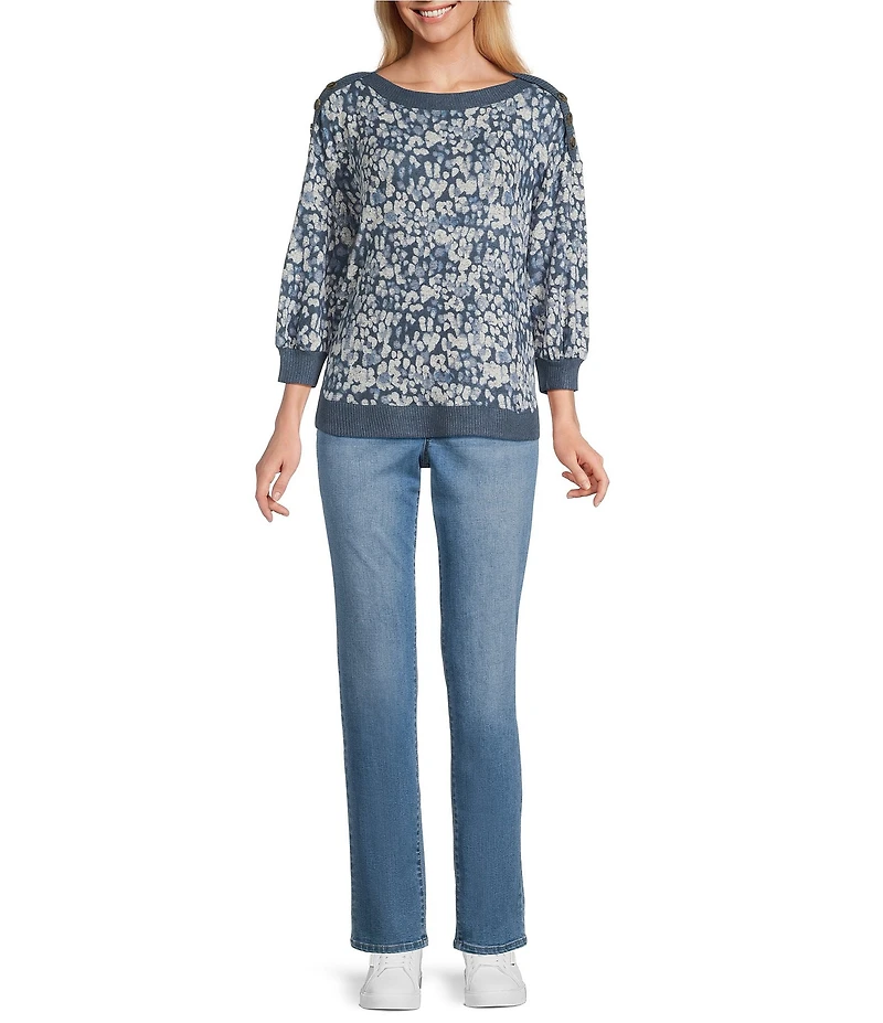 Westbound Tie Dye Drop Print Knit Long Sleeve Button Shoulder Pullover Top