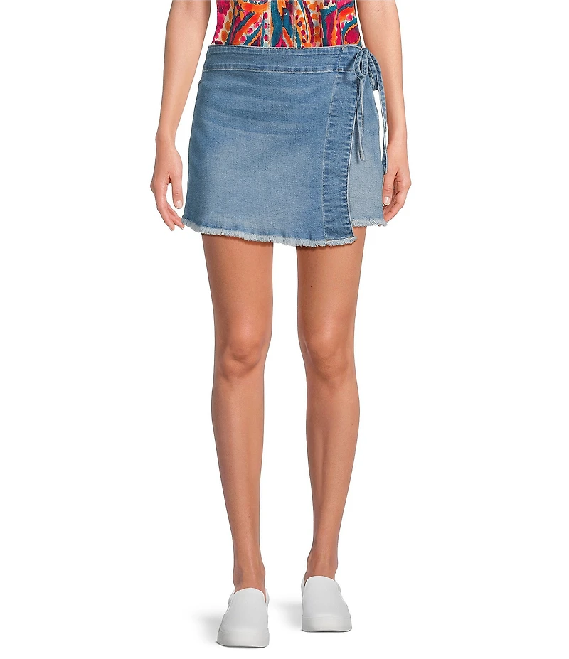 Westbound Denim Tie Wrap Fray Hem Skort