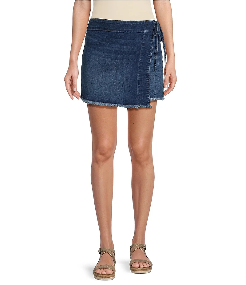 Westbound Denim Tie Wrap Fray Hem Skort