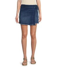 Westbound Denim Tie Wrap Fray Hem Skort
