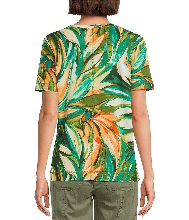 Westbound Tropical Leaf Short Sleeve Crew Neck Top