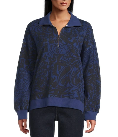Westbound Twilight Blue Paisley Patch Long Sleeve Quarter Zip Pullover