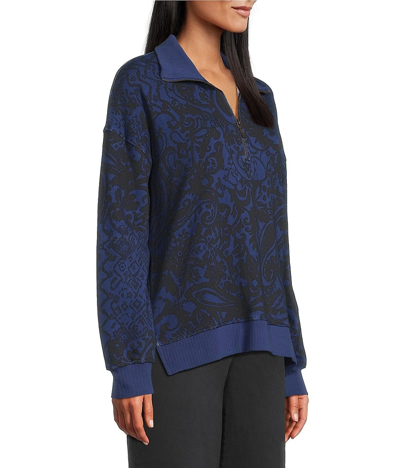 Westbound Twilight Blue Paisley Patch Long Sleeve Quarter Zip Pullover