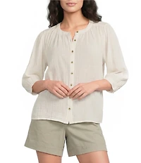 Westbound Banded Collar 3/4 Sleeve Button Front Top