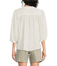Westbound Banded Collar 3/4 Sleeve Button Front Top