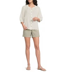 Westbound Banded Collar 3/4 Sleeve Button Front Top