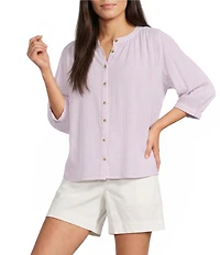 Westbound Banded Collar 3/4 Sleeve Button Front Top