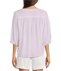 Westbound Banded Collar 3/4 Sleeve Button Front Top