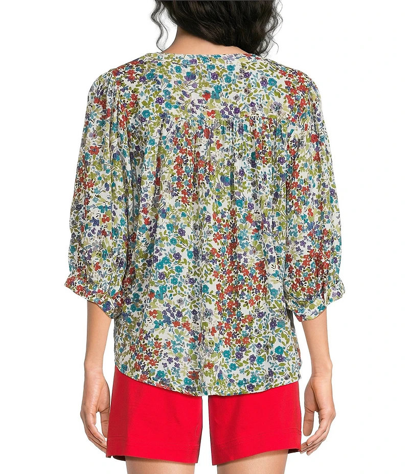 Westbound V-Neck 3/4 Sleeve Button Front Top