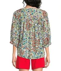 Westbound V-Neck 3/4 Sleeve Button Front Top