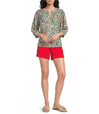 Westbound V-Neck 3/4 Sleeve Button Front Top