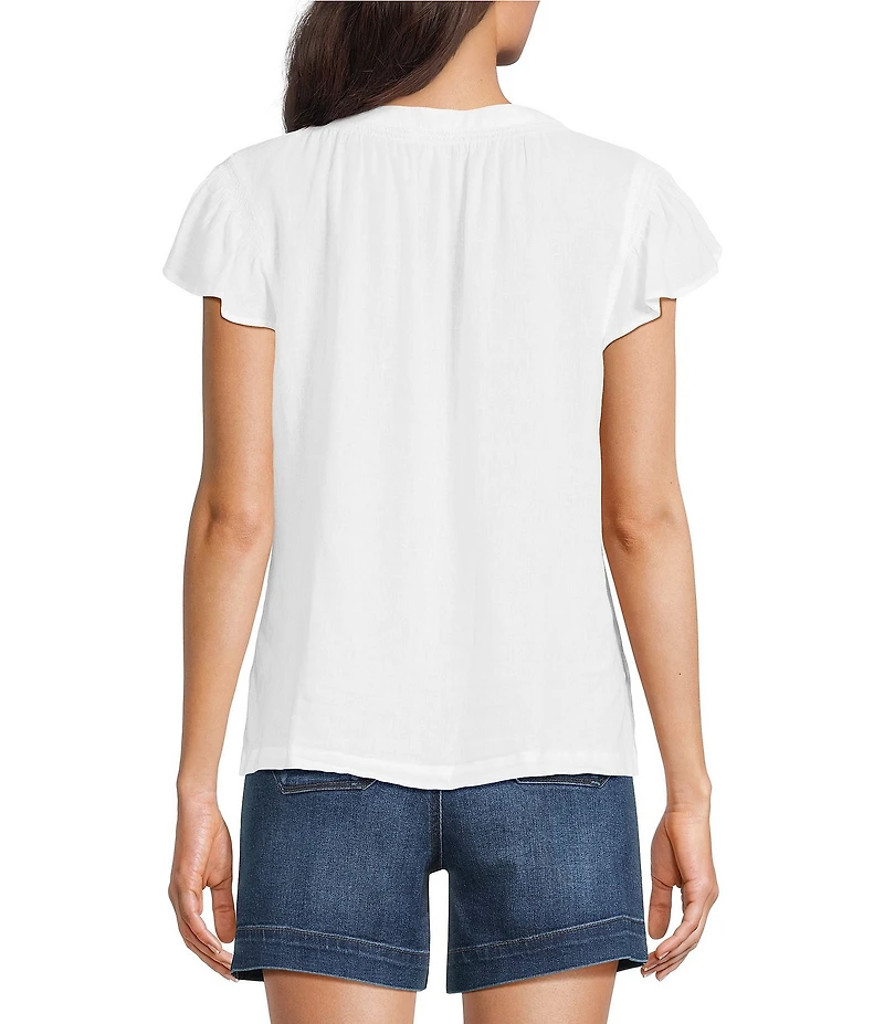 Westbound V-Neck Button Front Flutter Sleeve Top