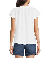 Westbound V-Neck Button Front Flutter Sleeve Top