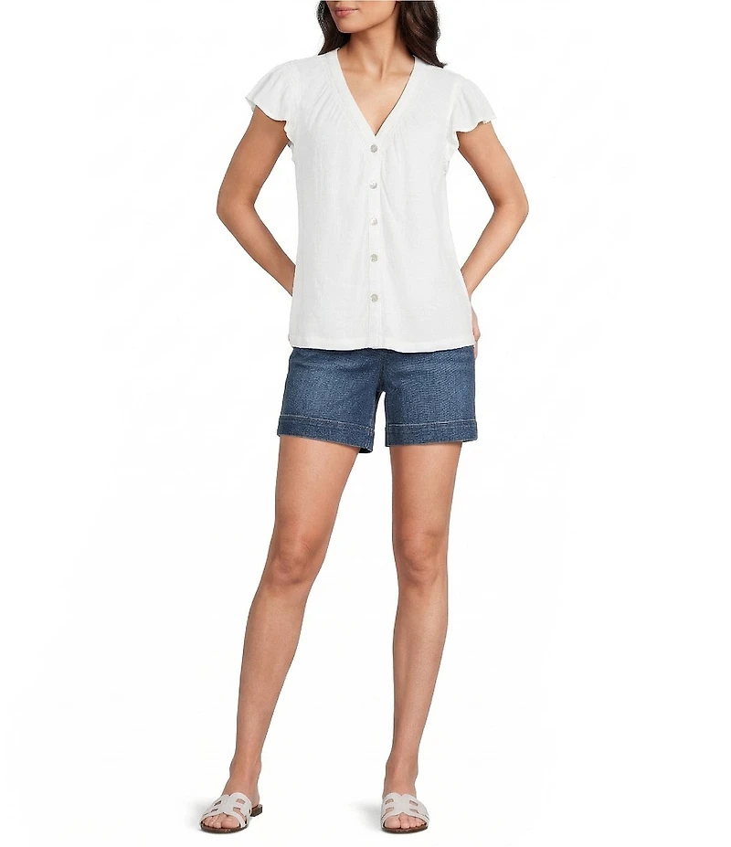 Westbound V-Neck Button Front Flutter Sleeve Top