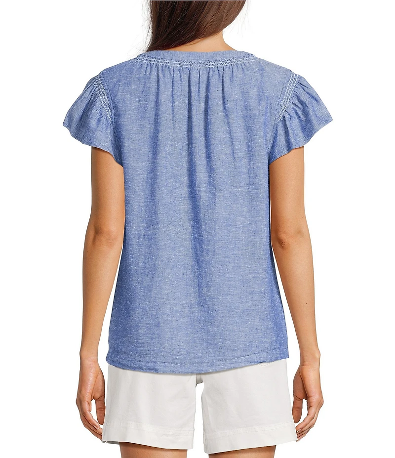 Westbound V-Neck Button Front Flutter Sleeve Top