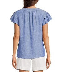 Westbound V-Neck Button Front Flutter Sleeve Top