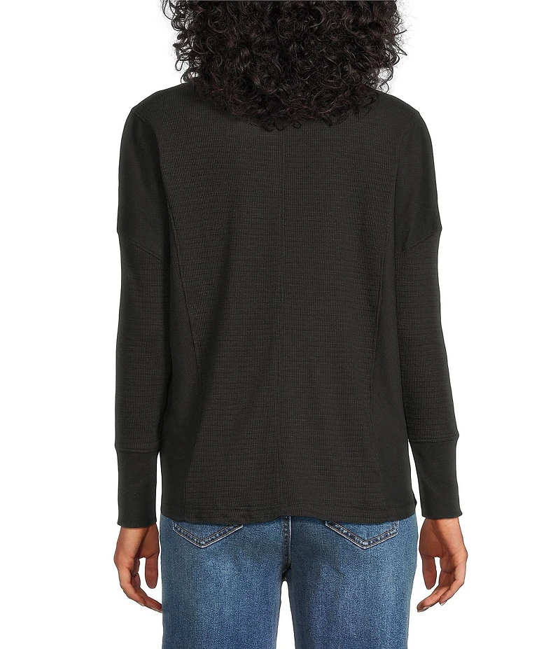 Westbound Waffle Solid Long Sleeve Crew Neck Pullover Top