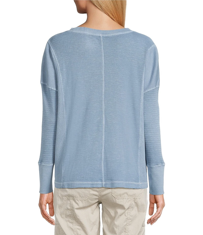 Westbound Waffle Solid Long Sleeve Crew Neck Pullover Top