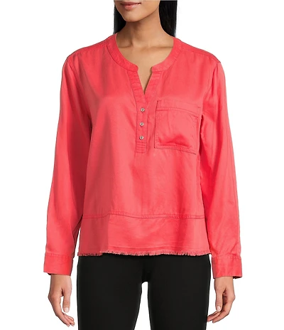 Westbound Woven Long Sleeve Henley Top