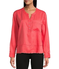 Westbound Woven Long Sleeve Henley Top