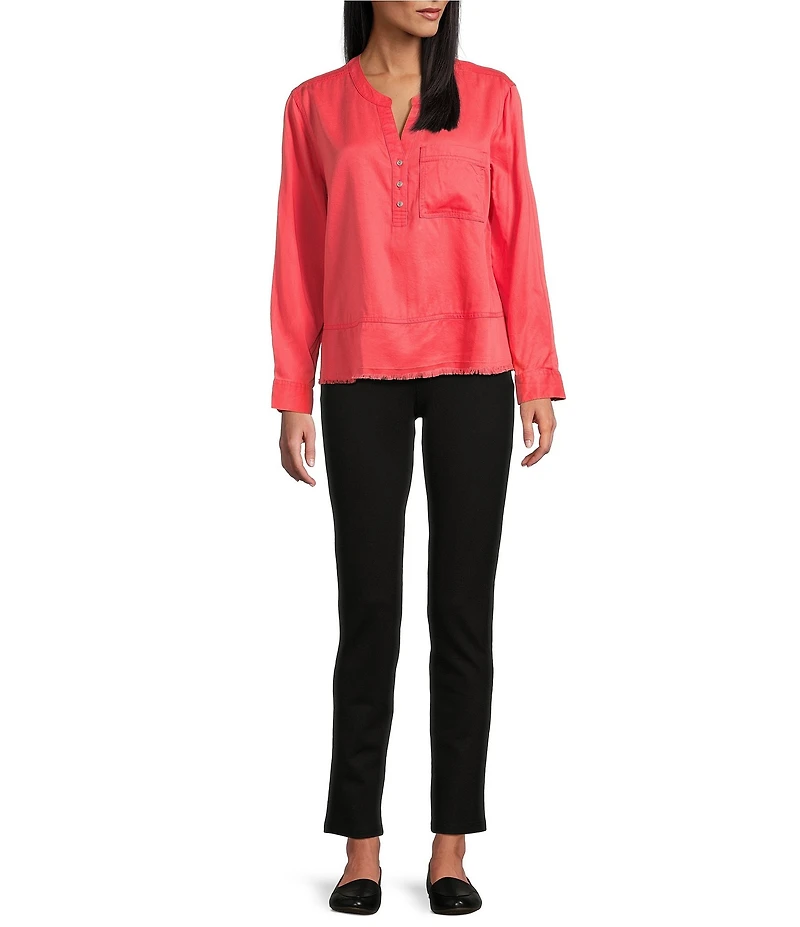Westbound Woven Long Sleeve Henley Top