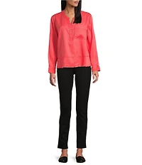 Westbound Woven Long Sleeve Henley Top