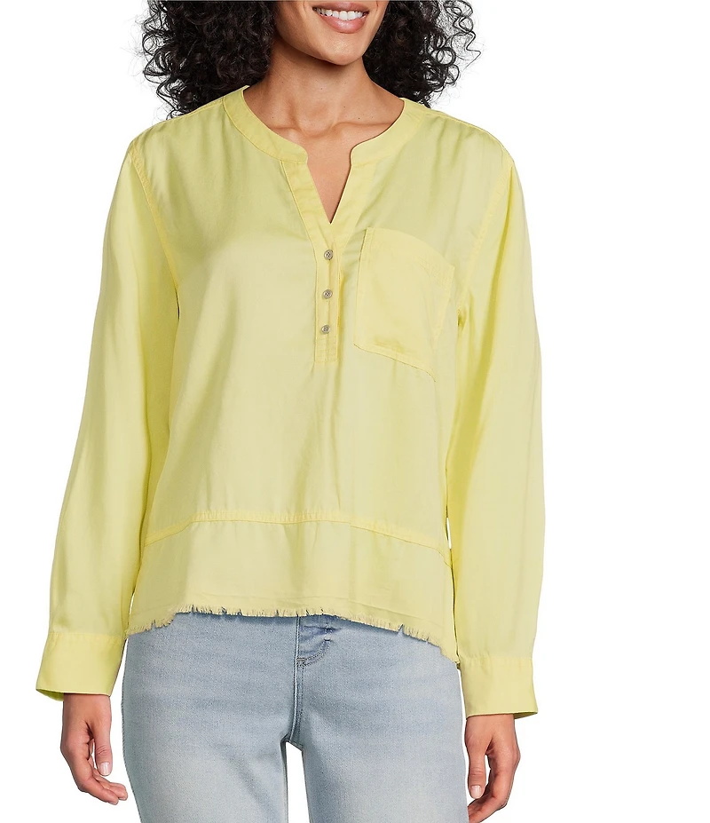 Westbound Woven Long Sleeve Henley Top