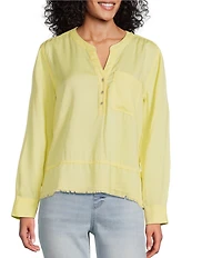 Westbound Woven Long Sleeve Henley Top