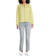 Westbound Woven Long Sleeve Henley Top