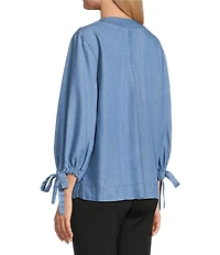 Westbound Woven 3/4 Tie Sleeve V-Neck Top