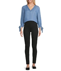 Westbound Woven 3/4 Tie Sleeve V-Neck Top