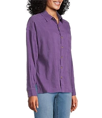 Westbound Woven Collared Oversized Long Sleeve Top