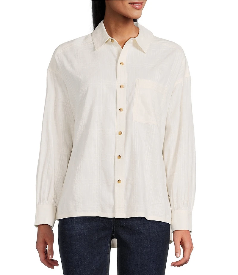 Westbound Woven Collared Oversized Long Sleeve Top
