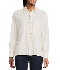Westbound Woven Collared Oversized Long Sleeve Top