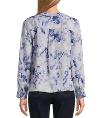 Westbound Woven Layered Splatter Long Roll-Tab Sleeve Henley Patch Pocket Top