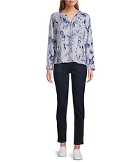 Westbound Woven Layered Splatter Long Roll-Tab Sleeve Henley Patch Pocket Top