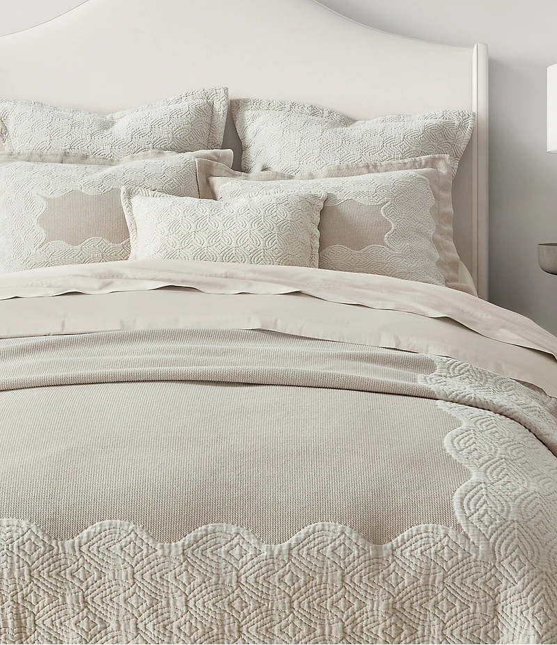 White Sand Brisbane Matelasse Geo-Textured Framed Border Lightweight Coverlet