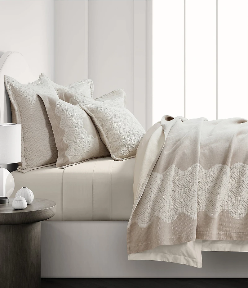 White Sand Brisbane Matelasse Geo-Textured Framed Border Lightweight Coverlet