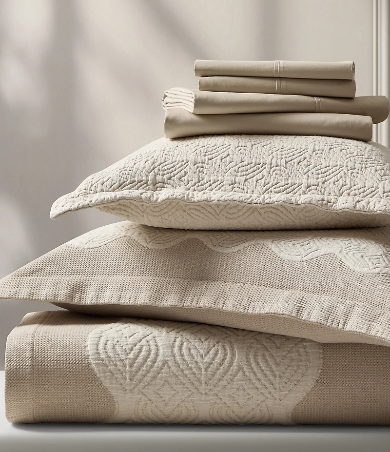 White Sand Brisbane Matelasse Geo-Textured Framed Border Lightweight Coverlet