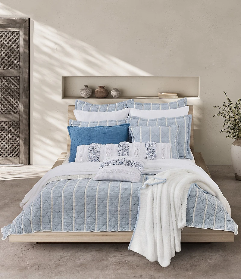 White Sand Playa Quilted-Striped Coverlet