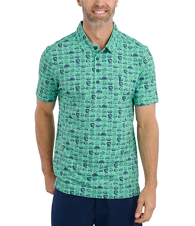 William Murray Hat Tricks Printed Short Sleeve Performance Polo Shirt