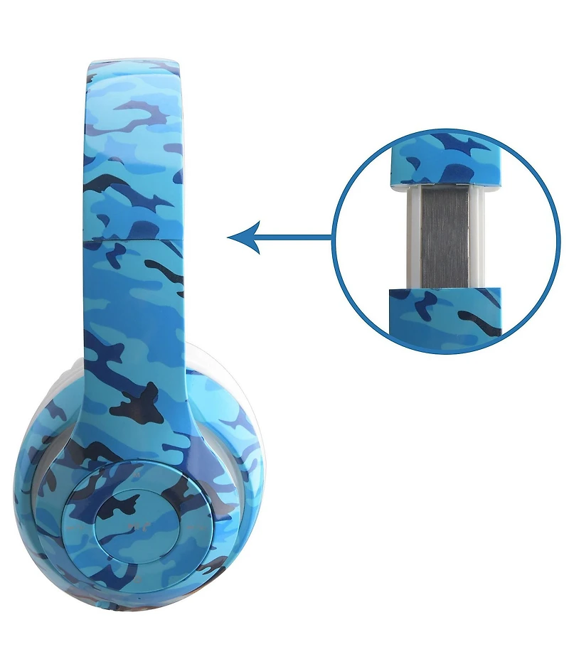 Wireless Express Kids Stereo Blue Camo Bluetooth Headphones